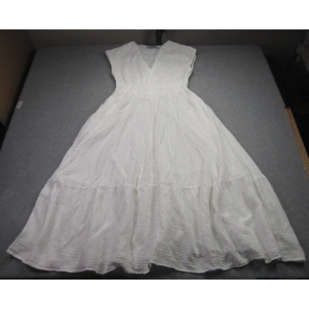 Joe's Dress Womens Medium White Cotton Gauze Tiered Maxi V Neck Sleeveless